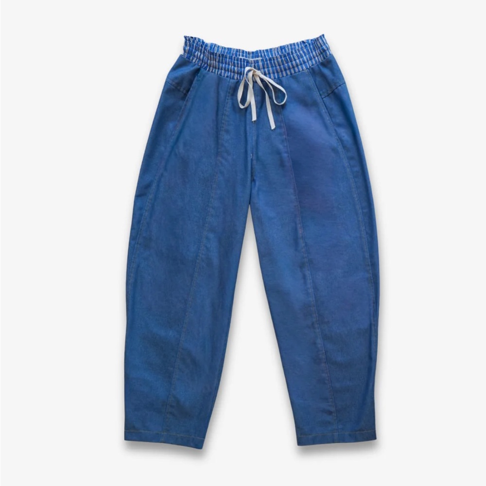 Proche Chambray Drawstring pants with Cotton Stripe waistband Sample Medium